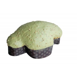 Colomba with pistachio chocolate chips and soft pistachio crock icing